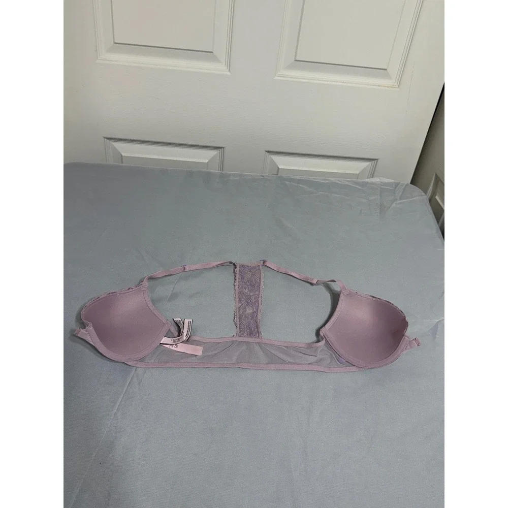 Victorias Secret Push-Up Bra 32C Purple Floral Lace Front Close T-Back